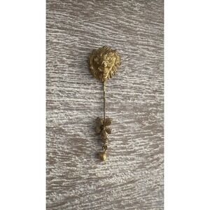 Vintage Signed Miriam Haskell Lion Head Stick Pin Baroque Gold Tone Brooch Retro